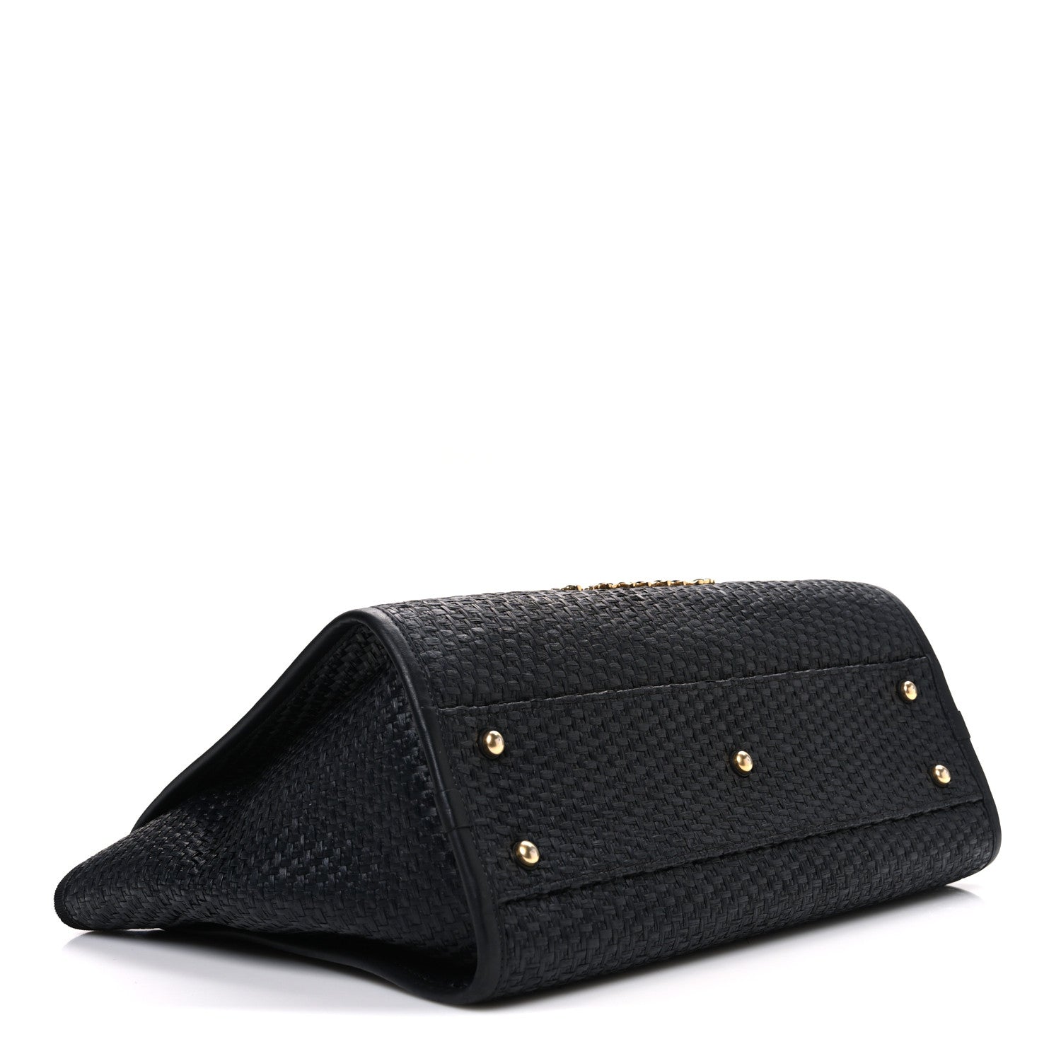 Chanel Straw Raffia Calfskin Chain Small Deauville Tote Black 4 of 10