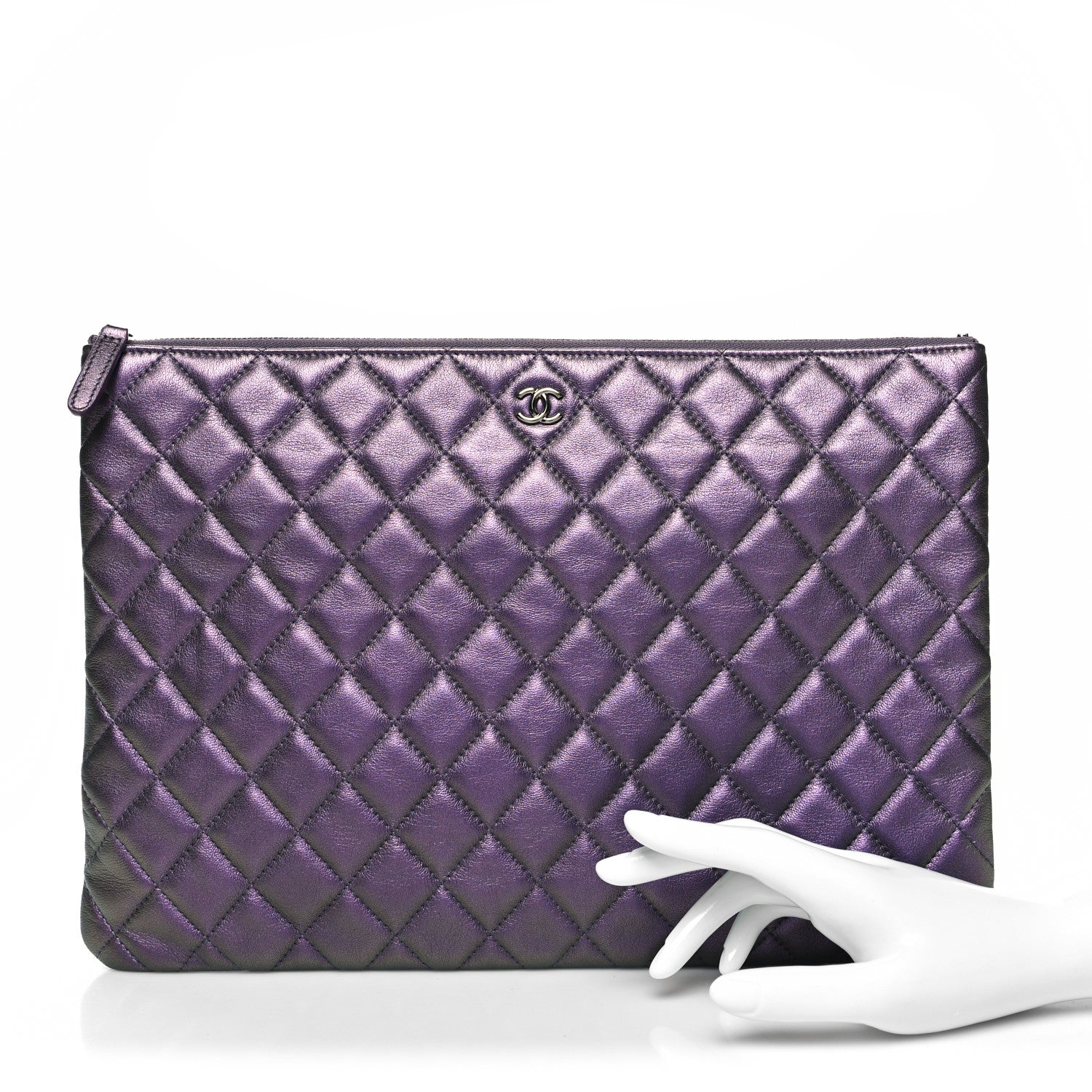 Chanel Iridescent Lambskin Quilted Large Cosmetic Case Purple Purple 2 of 11