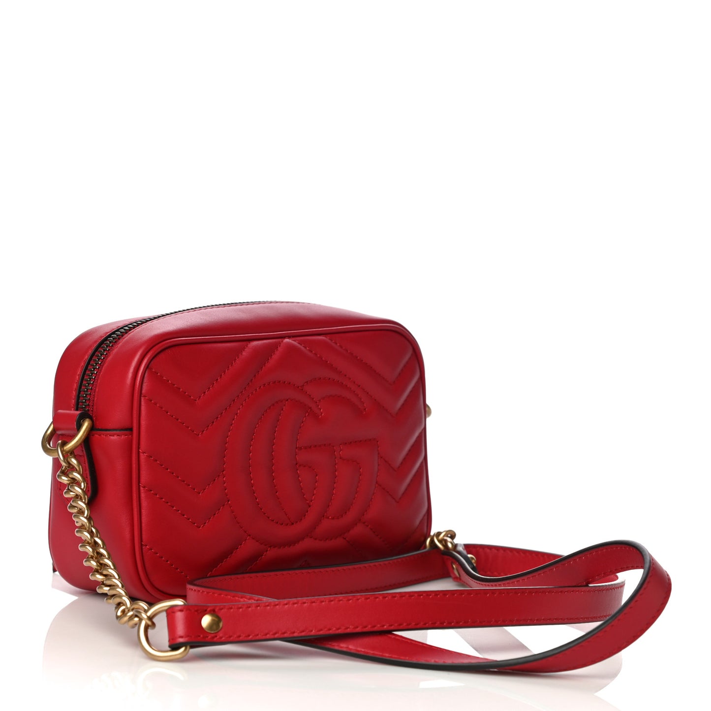 Calfskin Matelasse Mini GG Marmont Chain Shoulder Bag Hibiscus Red