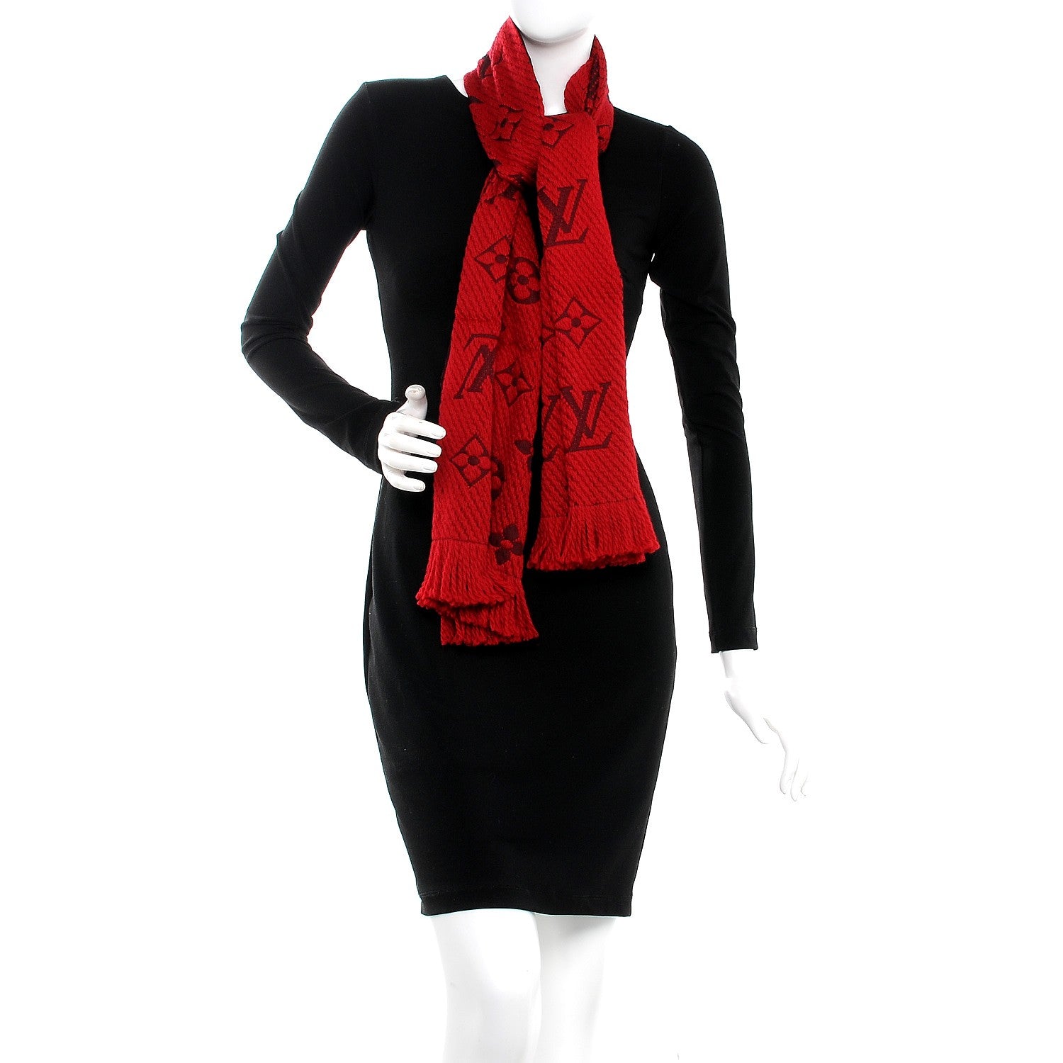 Louis Vuitton Wool Silk Logomania Scarf Rubis 2 of 4