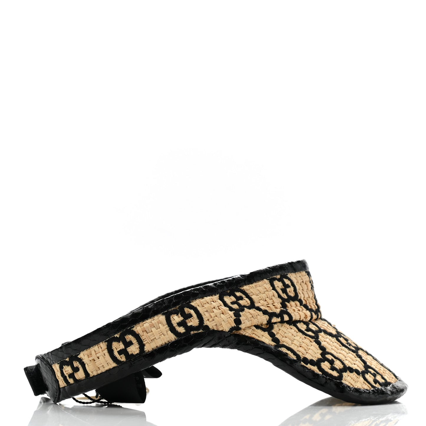 Raffia Elaphe GG Monogram Embroidered Afraa Visor M Ivory Black