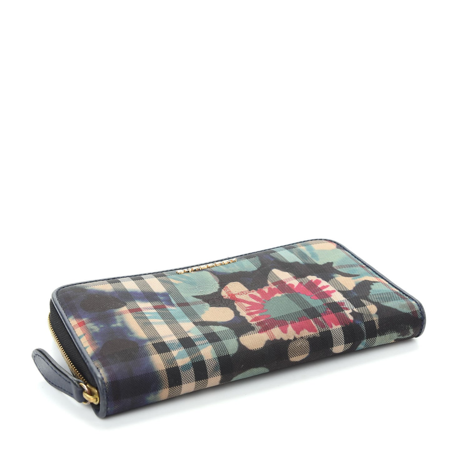 Haymarket Check Floral Print Zip Around Wallet Blue