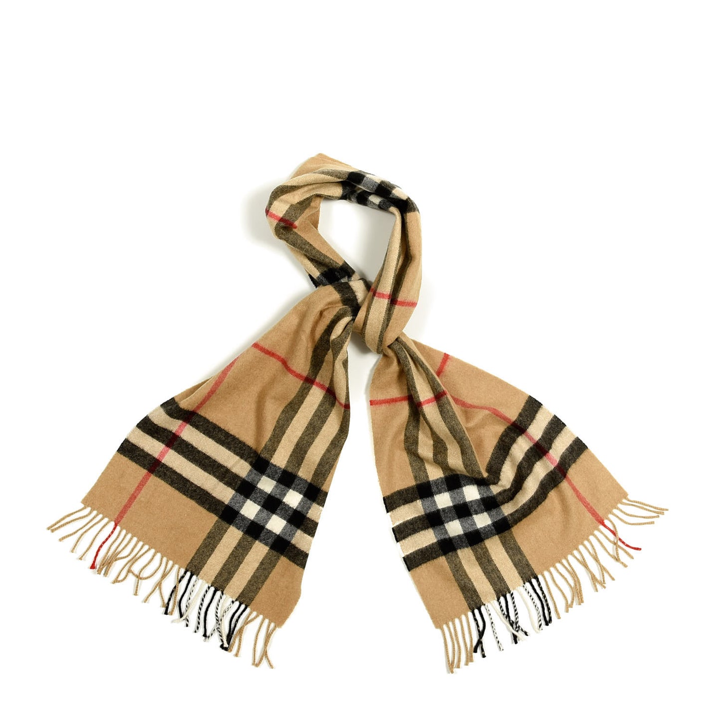 Cashmere Giant Heritage Check Fringe Scarf Camel