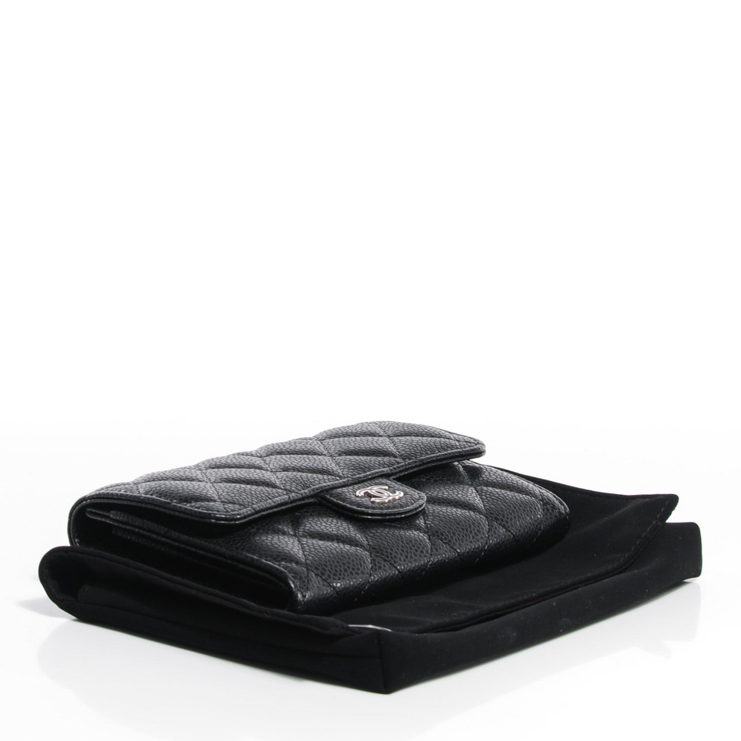 Caviar Quilted Small Flap Wallet Black