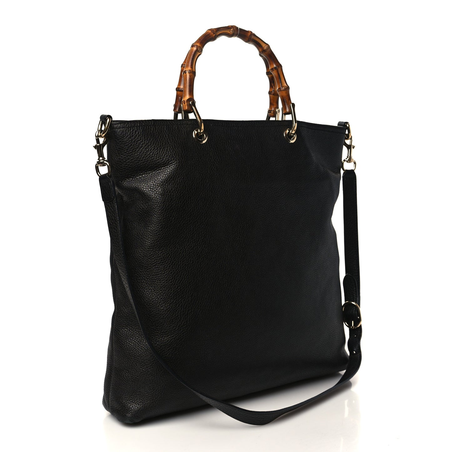 Pebbled Calfskin Bamboo Shopper Tote Black