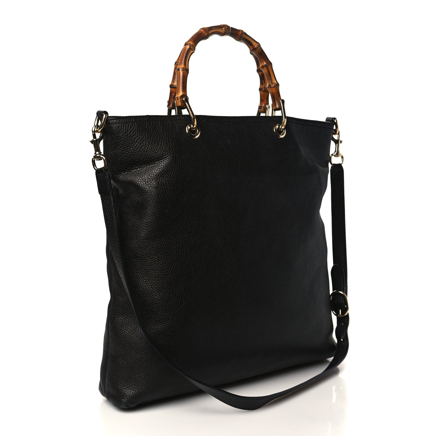 Gucci Pebbled Calfskin Bamboo Shopper Tote Black 2 of 8