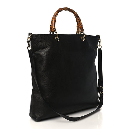 Gucci Pebbled Calfskin Bamboo Shopper Tote Black 2 of 8