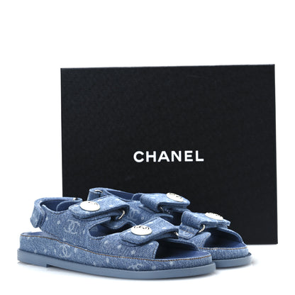 Chanel Printed Denim CC Dad Sandals 37.5 Light Blue 13 of 13
