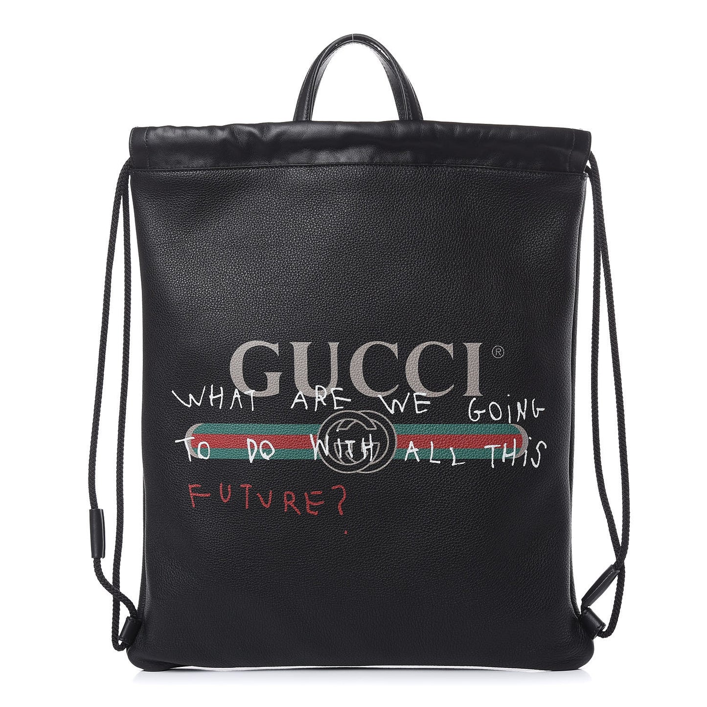 Calfskin Coco Capitan Logo Drawstring Backpack Black