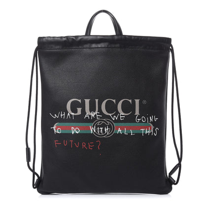 Gucci Calfskin Coco Capitan Logo Drawstring Backpack Black 1 of 8