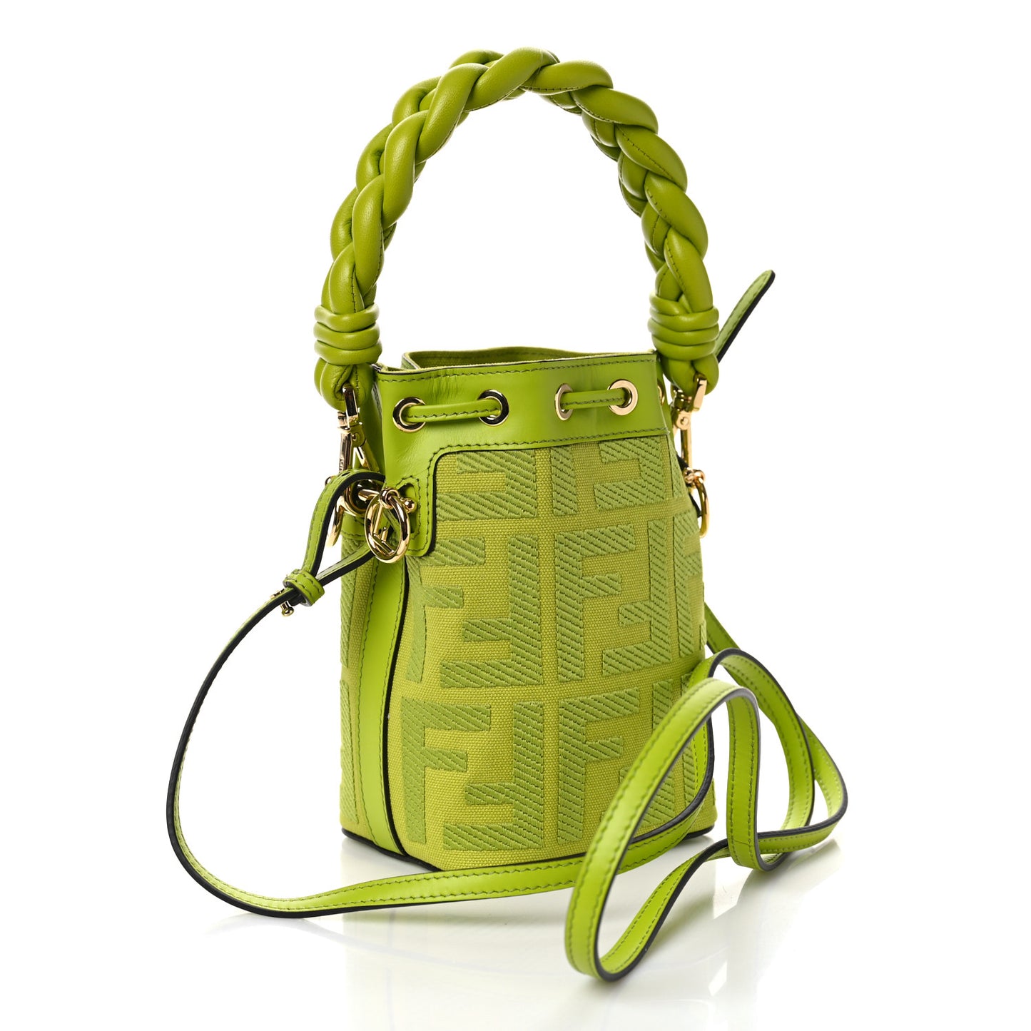Canvas Nappa F is Fendi FF Embroidered Mini Mon Tresor Bucket Bag Wasabi