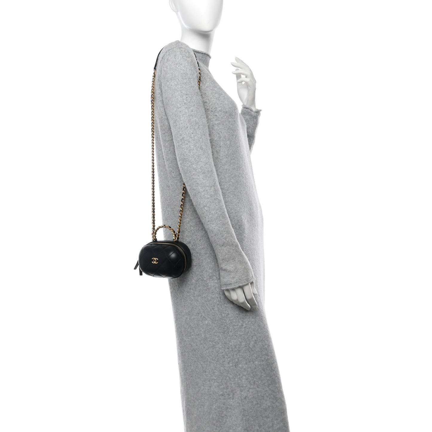 Lambskin Quilted CC Bubble Vanity Case With Chain Black