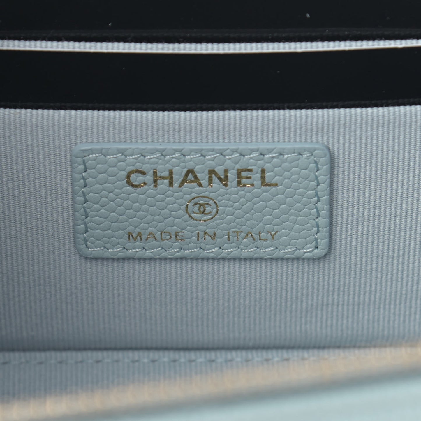 Caviar Quilted Small Tiny CC Vanity Case With Chain Light Blue