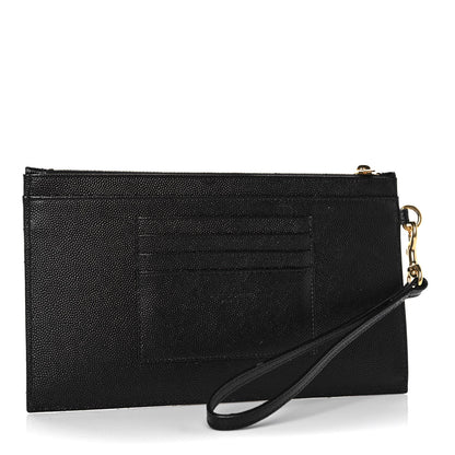 Saint Laurent Grain De Poudre Chevron Monogram Large Bill Pouch Black 3 of 11