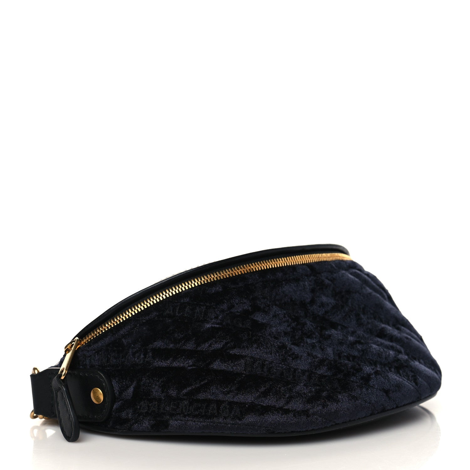 Balenciaga Crushed Velvet Logo Embossed XXS Souvenir Belt Bag Black 4 of 6
