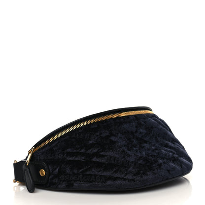 Balenciaga Crushed Velvet Logo Embossed XXS Souvenir Belt Bag Black 4 of 6