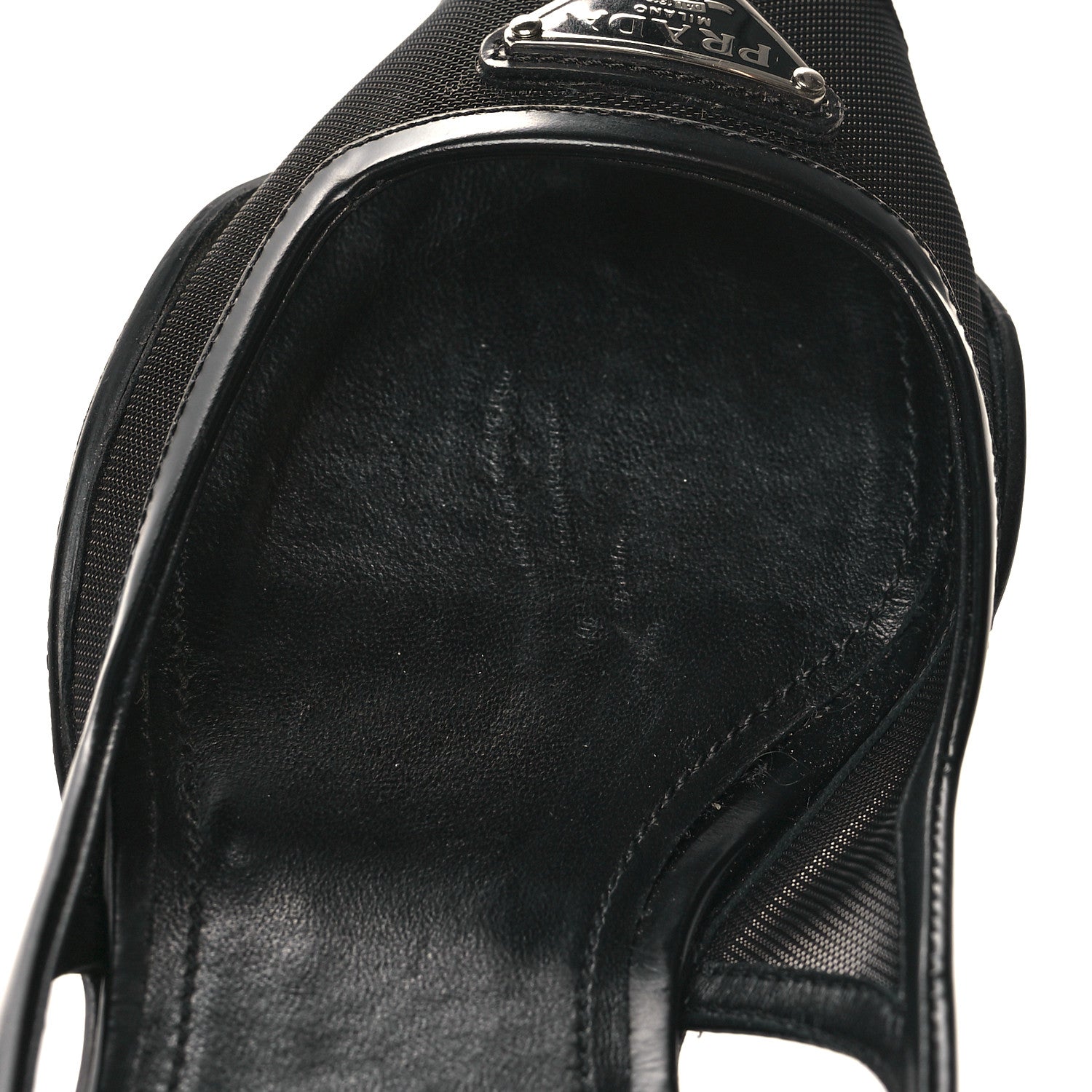 Prada Mesh Nappa Triangle Logo Pointed Toe 45mm Slingback Pumps 36.5 Black 10 of 11