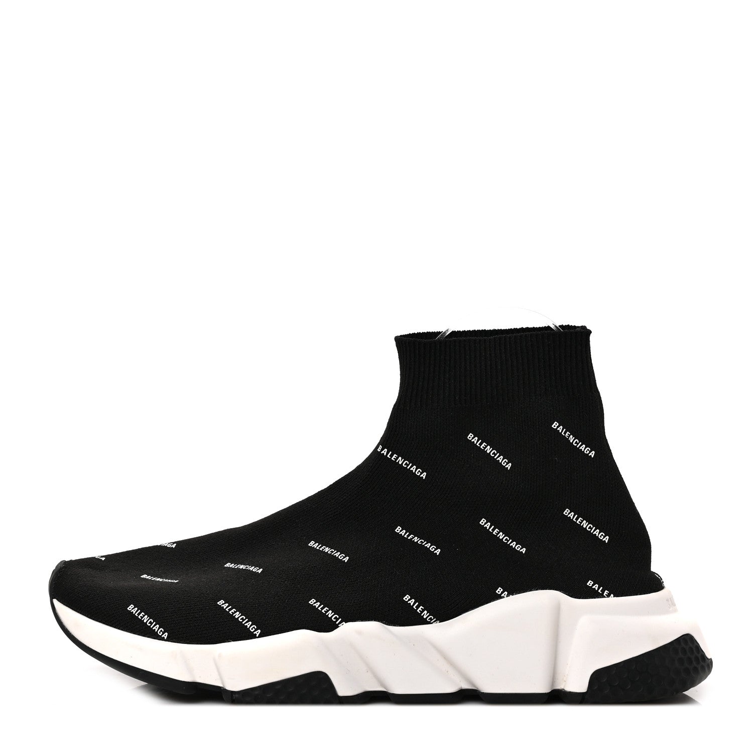 Balenciaga Neoprene Knit Allover Logo Bi-Color Sole Womens Speed Sneakers 37 Black White 1 of 8