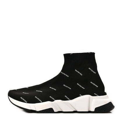 Balenciaga Neoprene Knit Allover Logo Bi-Color Sole Womens Speed Sneakers 37 Black White 1 of 8