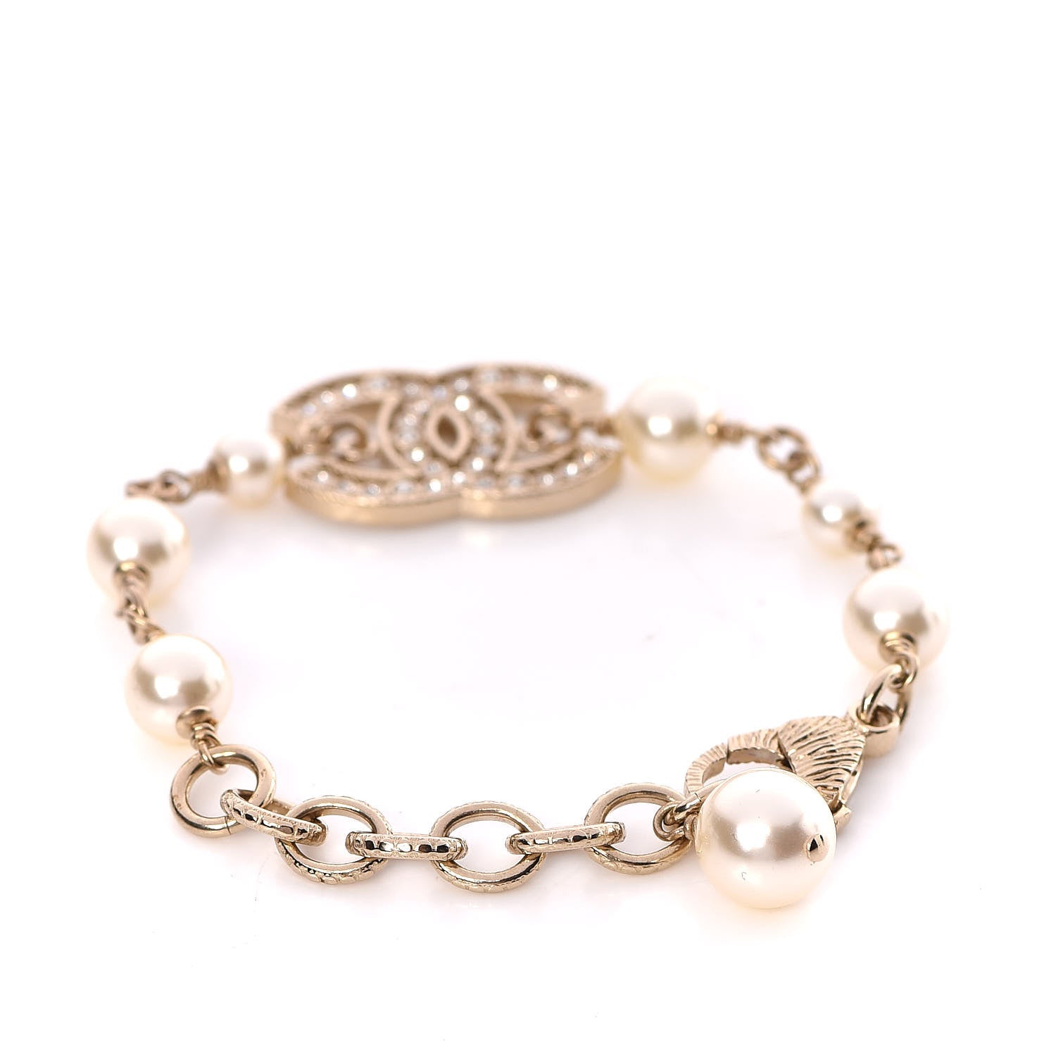 Chanel Pearl Crystal CC Bracelet Gold 3 of 5