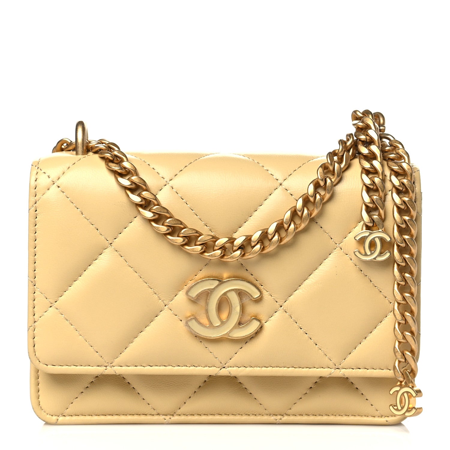Chanel Lambskin Enamel Quilted Pending Clutch With Chain Yellow 1 of 11