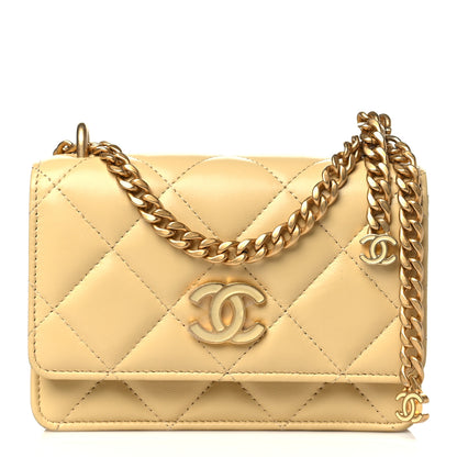 Chanel Lambskin Enamel Quilted Pending Clutch With Chain Yellow 1 of 11