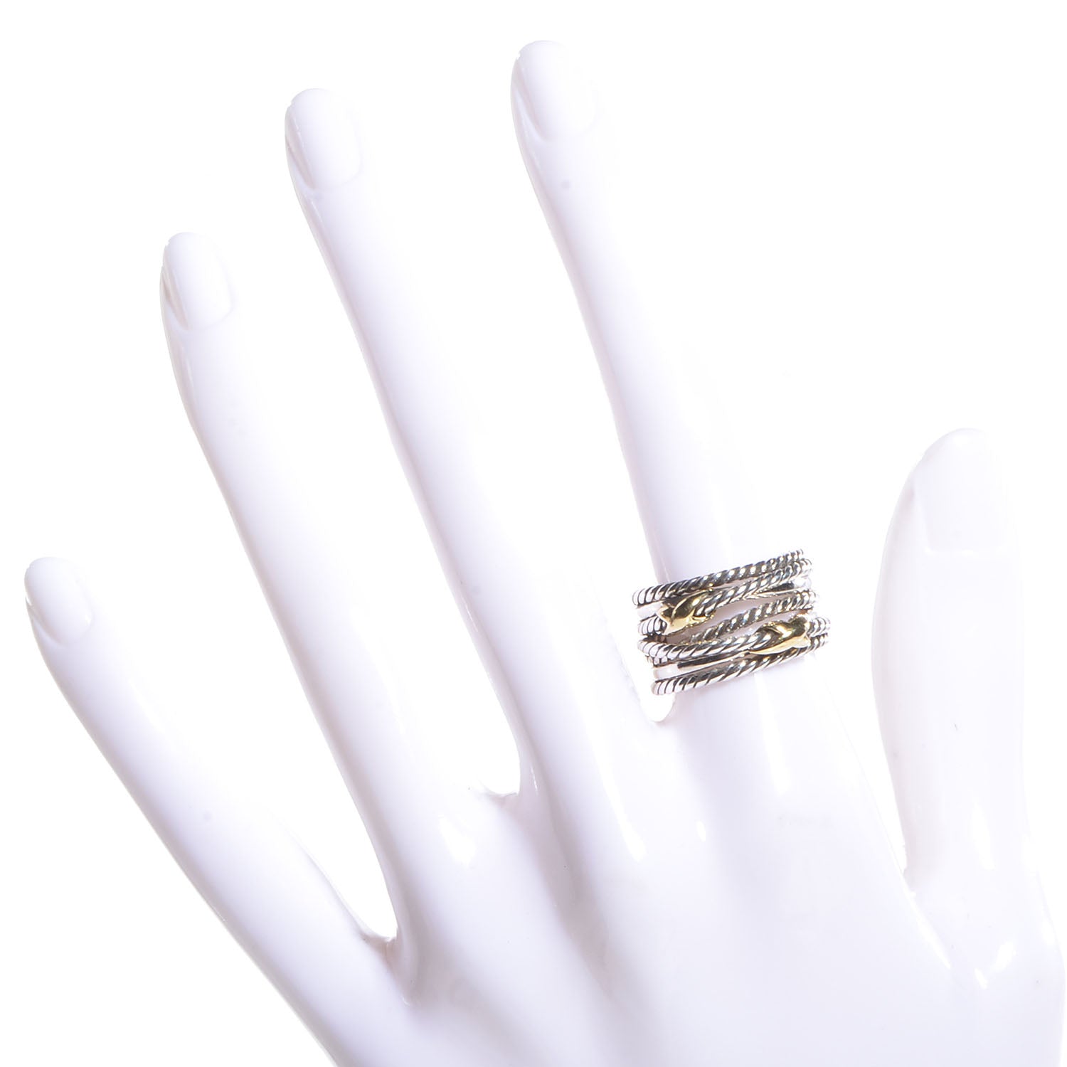 David Yurman Sterling Silver 18K Yellow Gold Double X Crossover Ring 52 6 2 of 5