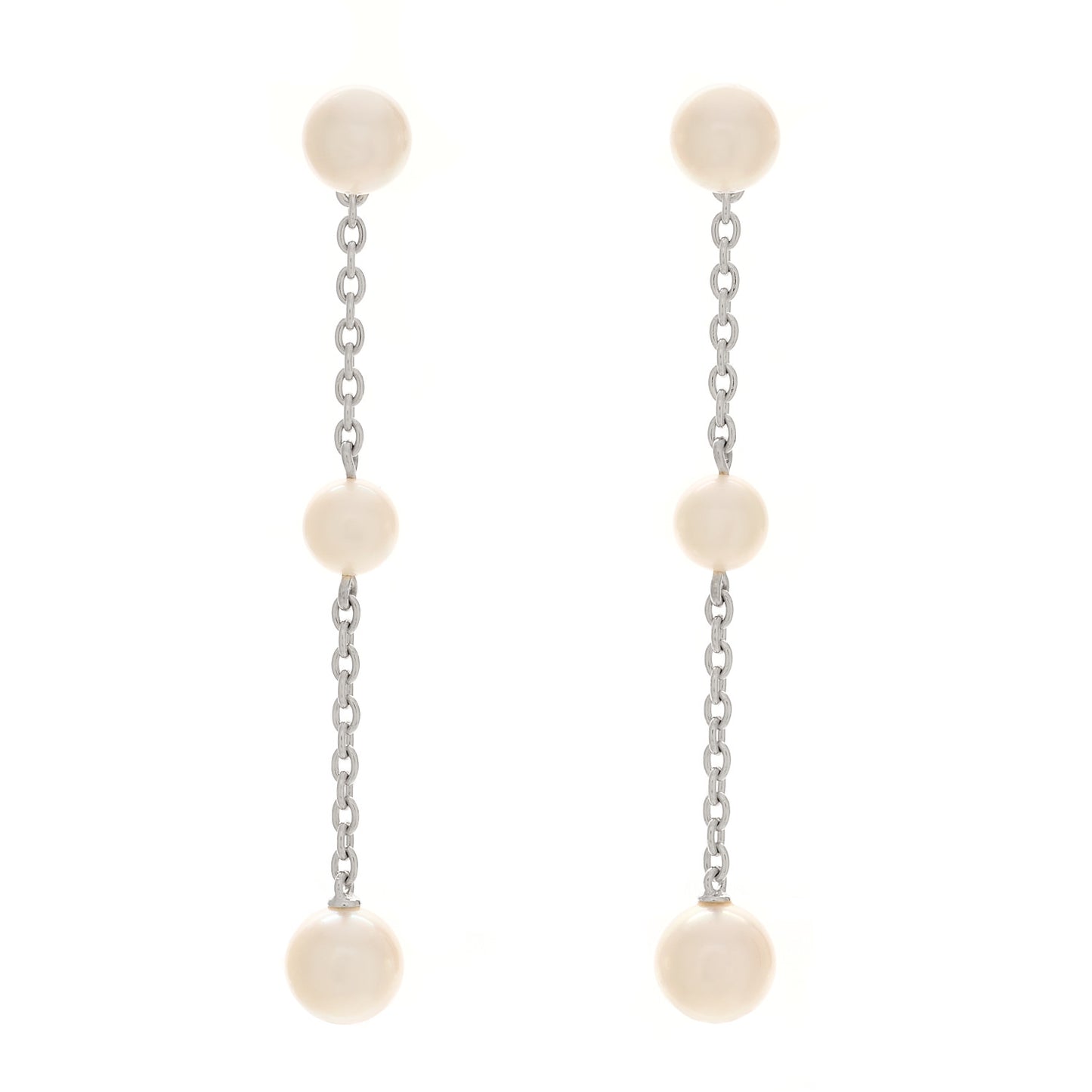 18K White Gold Akoya Cultured Pearl 4.5-6.5mm Triple Drop Earrings