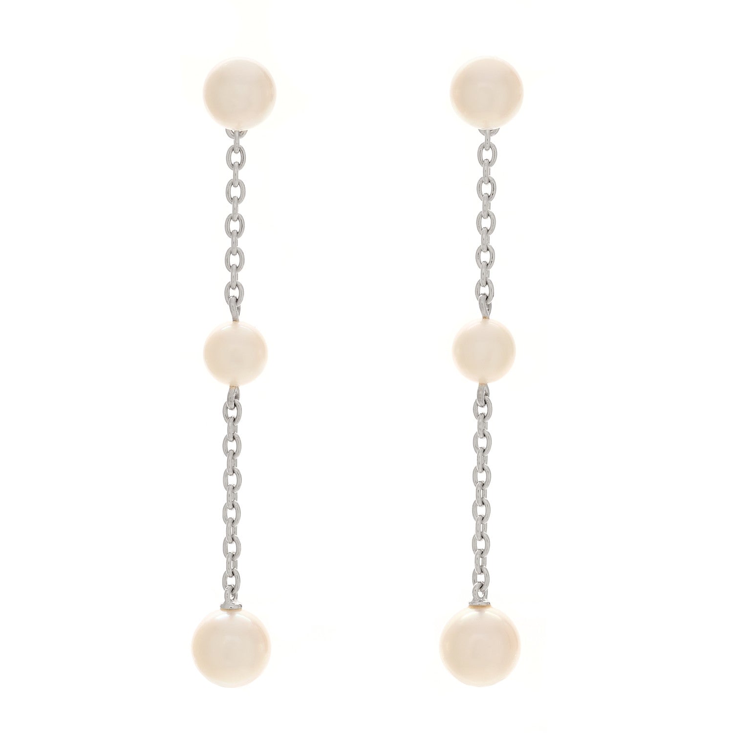 Mikimoto 18K White Gold Akoya Cultured Pearl 4.5-6.5mm Triple Drop Earrings 1 of 5