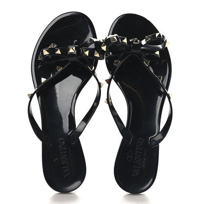 Valentino Garavani PVC Jelly Rockstud Bow Thong Sandals 38 Black 2 of 8