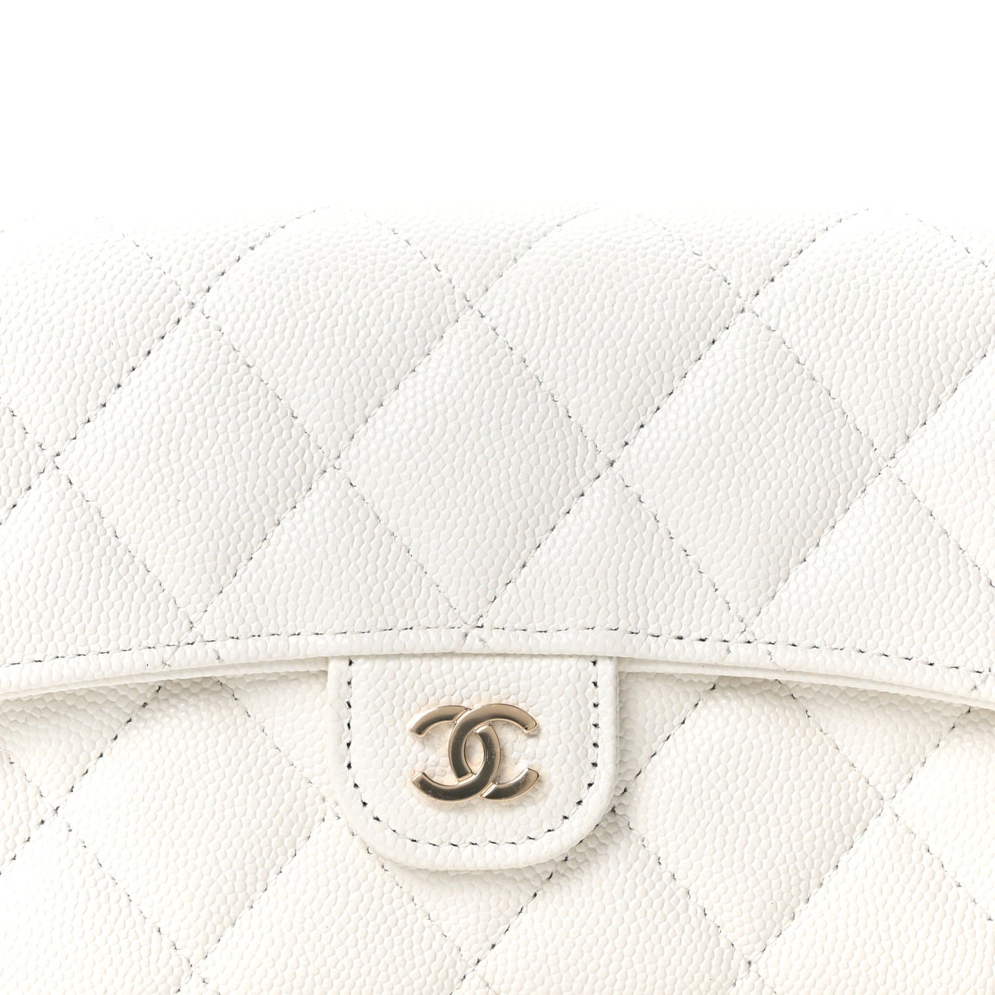 Caviar Quilted Large Gusset Flap Wallet White