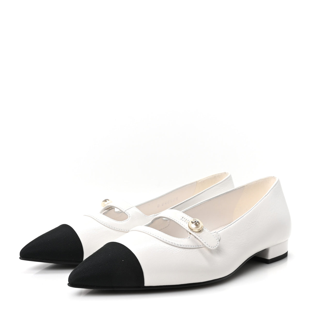 Chanel Shiny Lambskin Grosgrain Pearl Mary Janes Flats 36 White Black 4 of 10