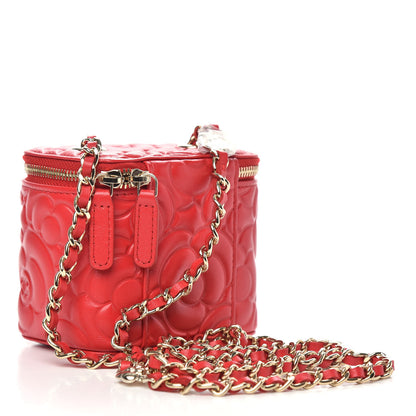 Chanel Lambskin Camellia Embossed Mini Vanity Case With Chain Red 3 of 10