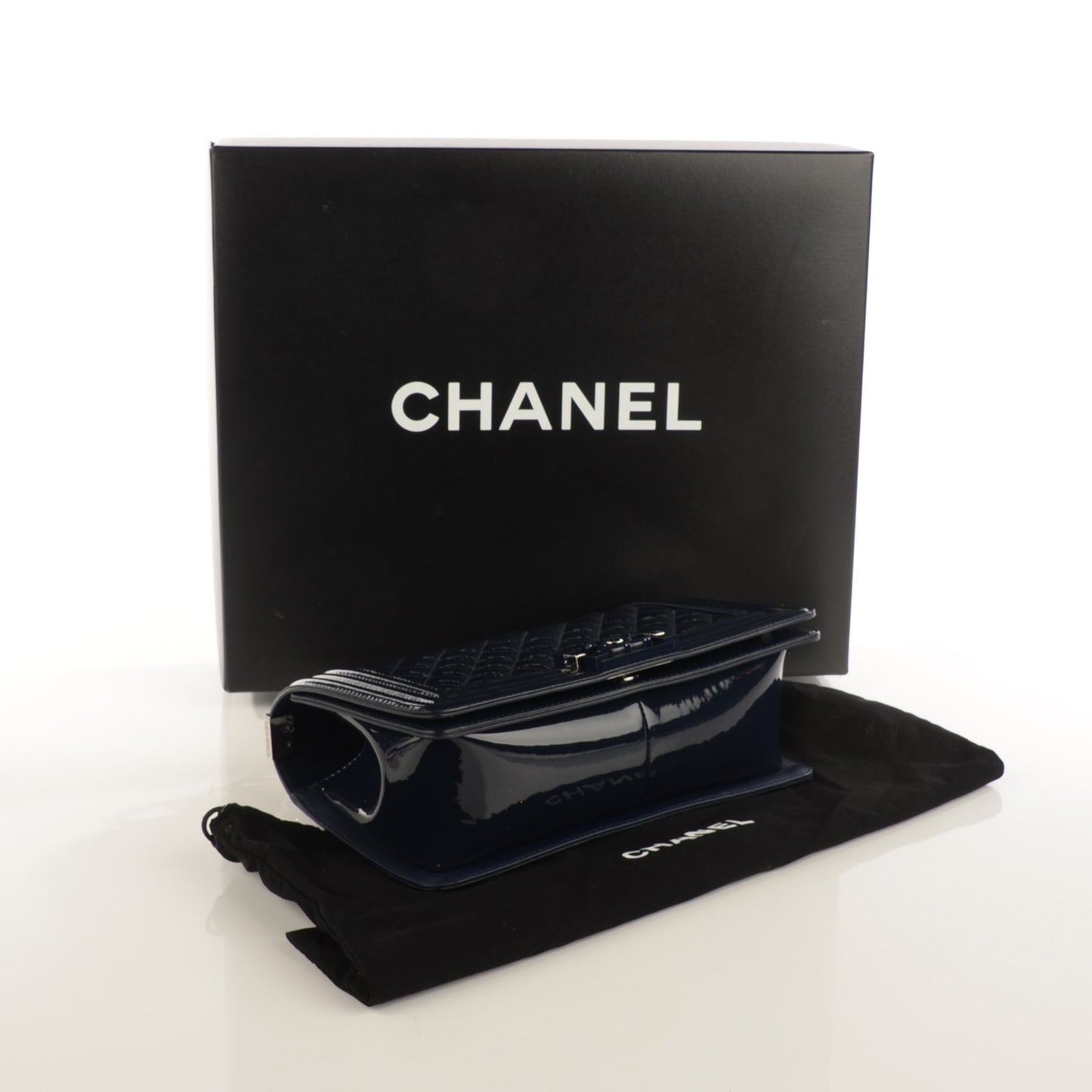 Patent Quilted Medium Boy Flap Plexiglass Navy