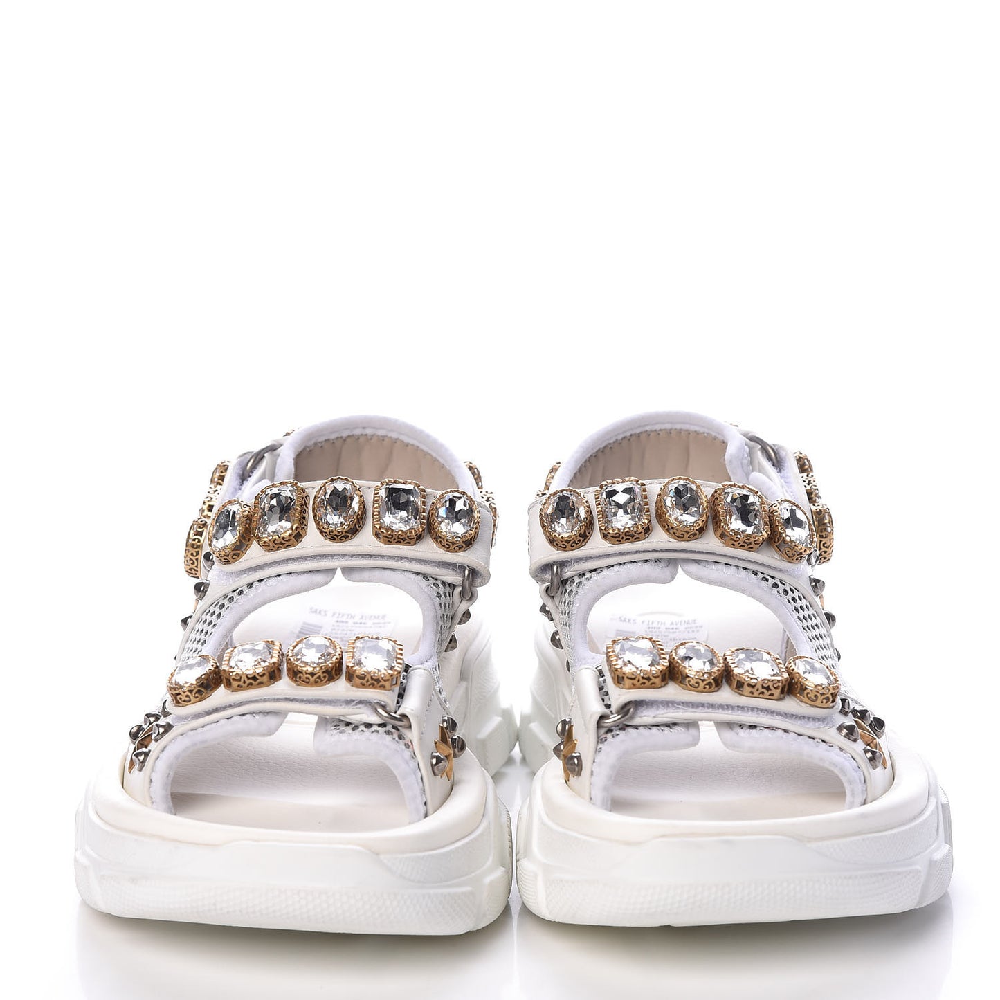 Nappa Mesh Crystal Embellished Studded Womens Aguru Sandals 37 Great White
