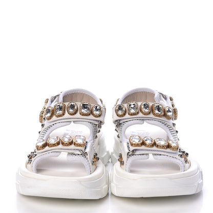 Gucci Nappa Mesh Crystal Embellished Studded Womens Aguru Sandals 37 Great White 2 of 8