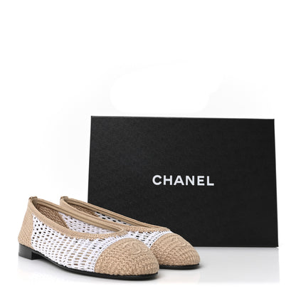 Chanel Raffia Cap Toe Ballerina Flats 37.5 White Beige 9 of 9
