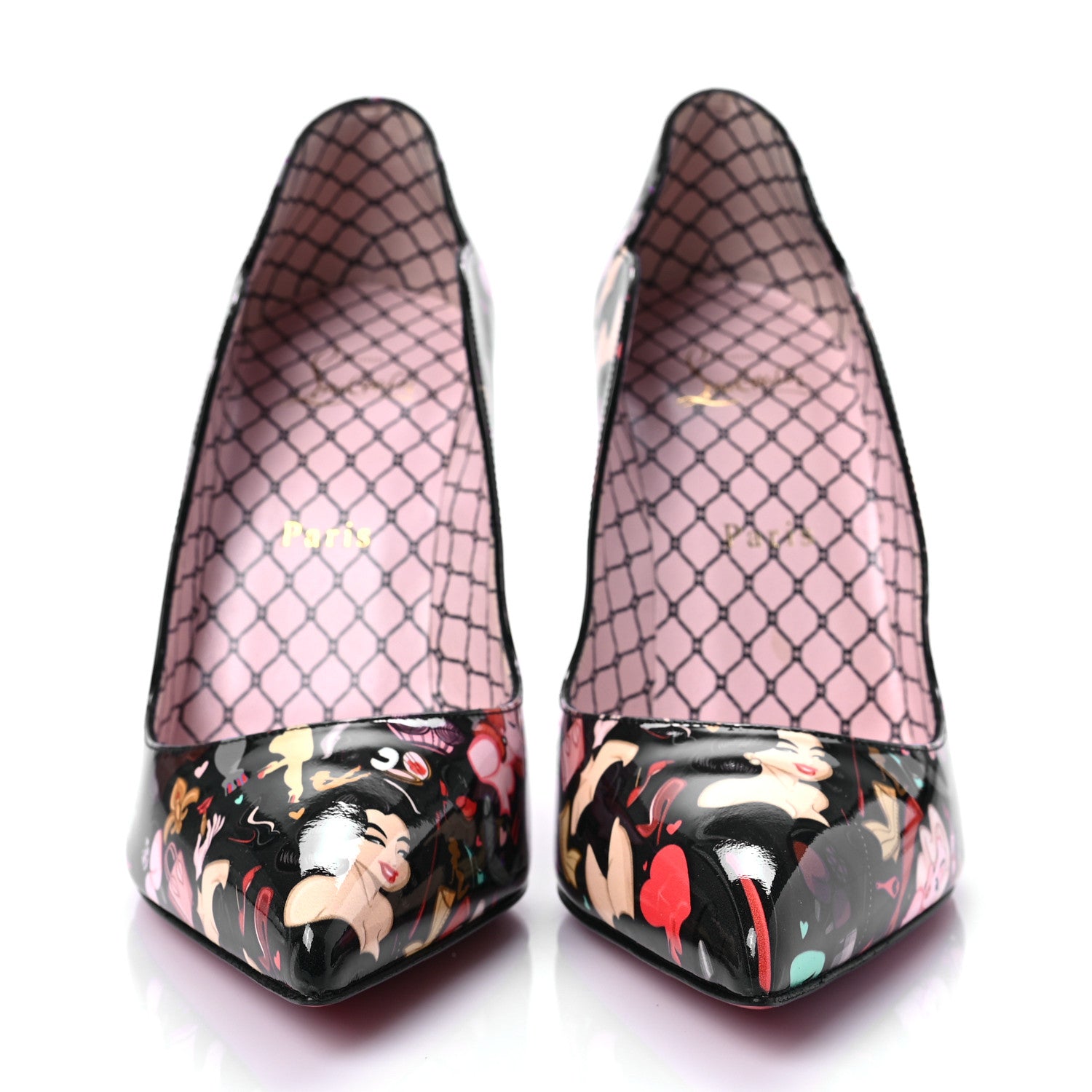 Christian Louboutin Patent Bored Lin Resille Hot Chick 100 Pumps 39.5 Black Multicolor 2 of 7