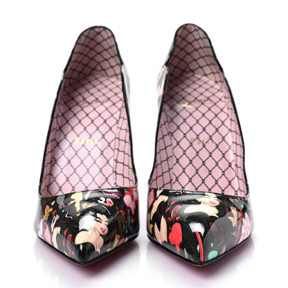 Christian Louboutin Patent Bored Lin Resille Hot Chick 100 Pumps 39.5 Black Multicolor 2 of 7