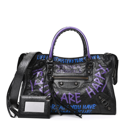 Balenciaga Agneau Arena Graffiti All Over Classic Hardware S City Black Bleu Violet 1 of 9