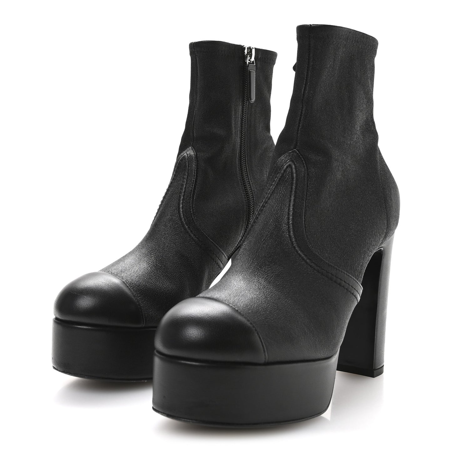 Lambskin Platform Short Boots 39.5 Black