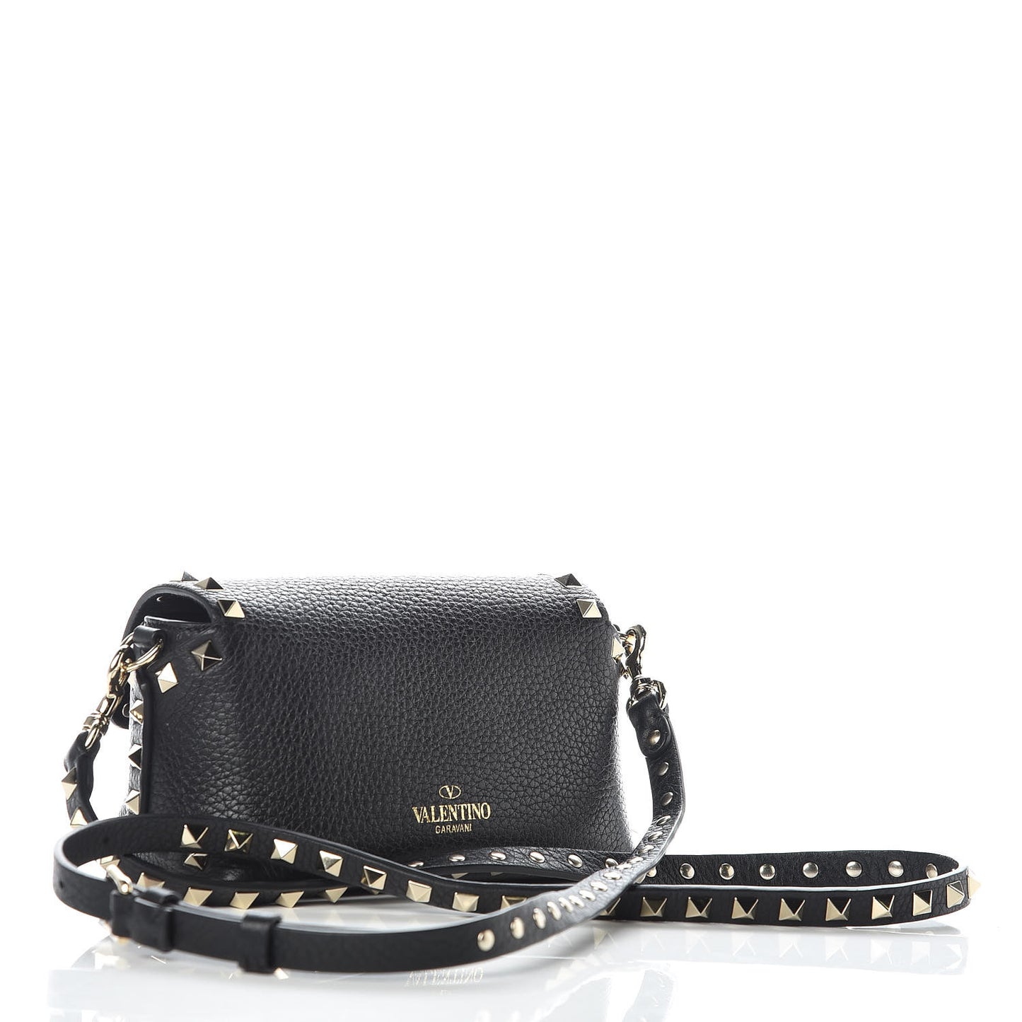 Pebbled Calfskin Mini Rockstud Crossbody Bag Black