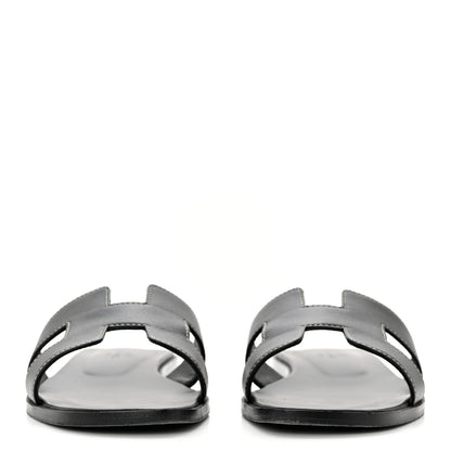 Hermes Box Calfskin Oran Sandals 37.5 Black 2 of 9