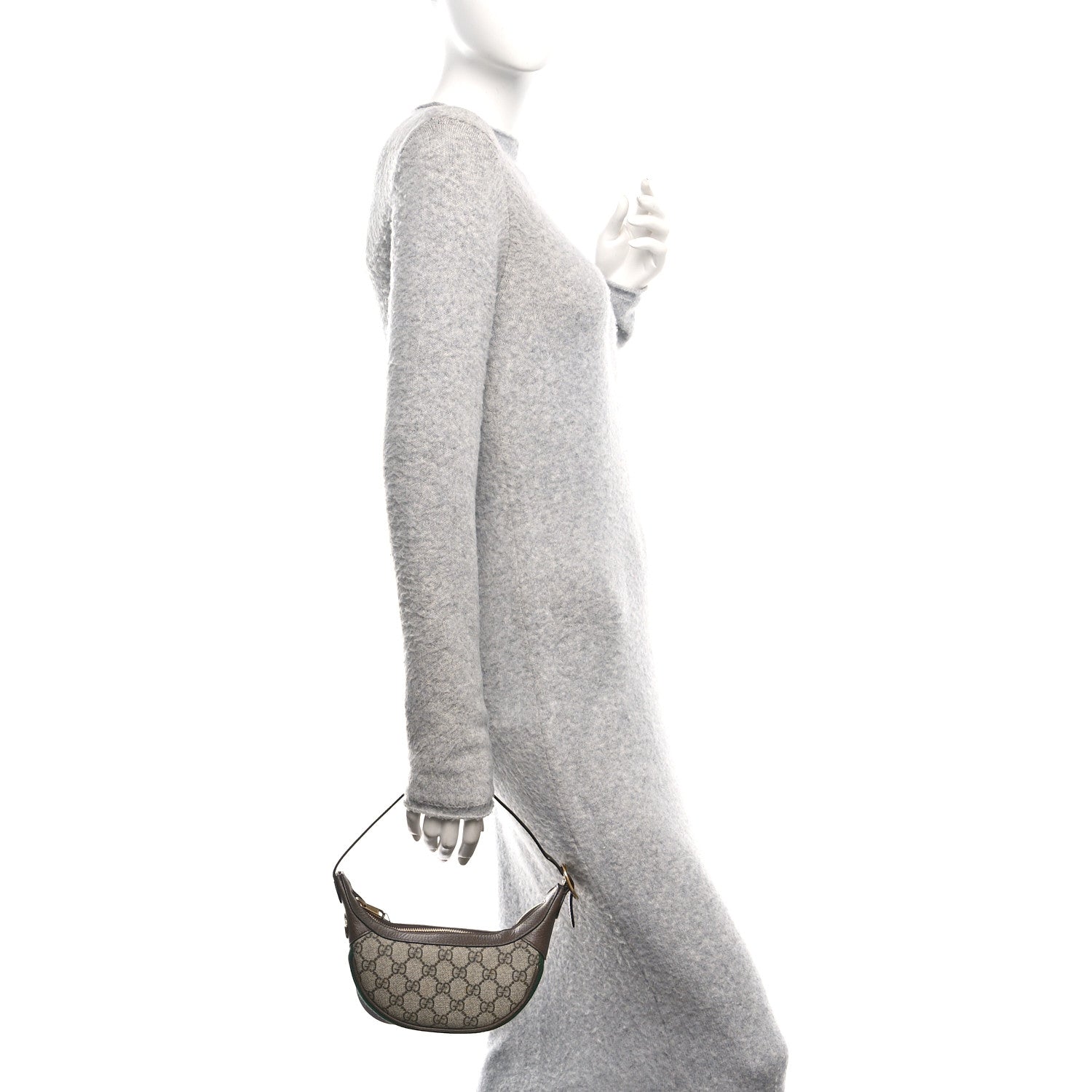Gucci GG Supreme Monogram Textured Calfskin Web Mini Ophidia Half Moon Hobo Beige Ebony New Acero 2 of 11