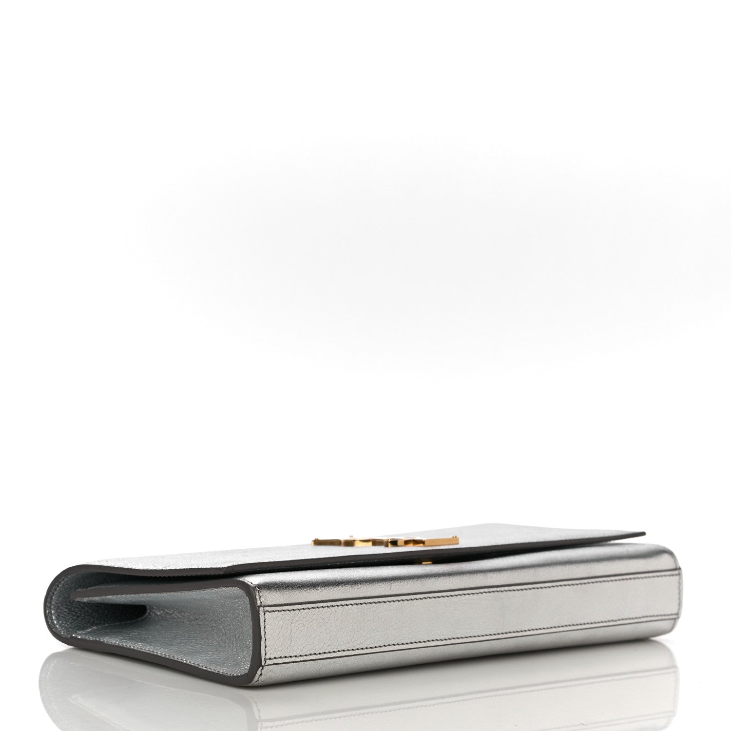 Saint Laurent Textured Metallic Calfskin Classic Monogram Cassandre Clutch Silver 4 of 17