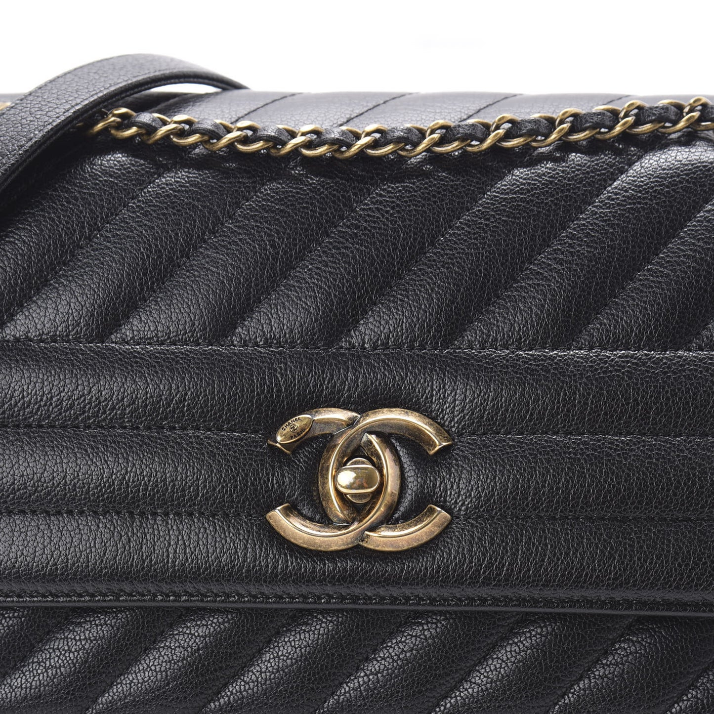 Goatskin Diagonal Quilted Small Flap Black