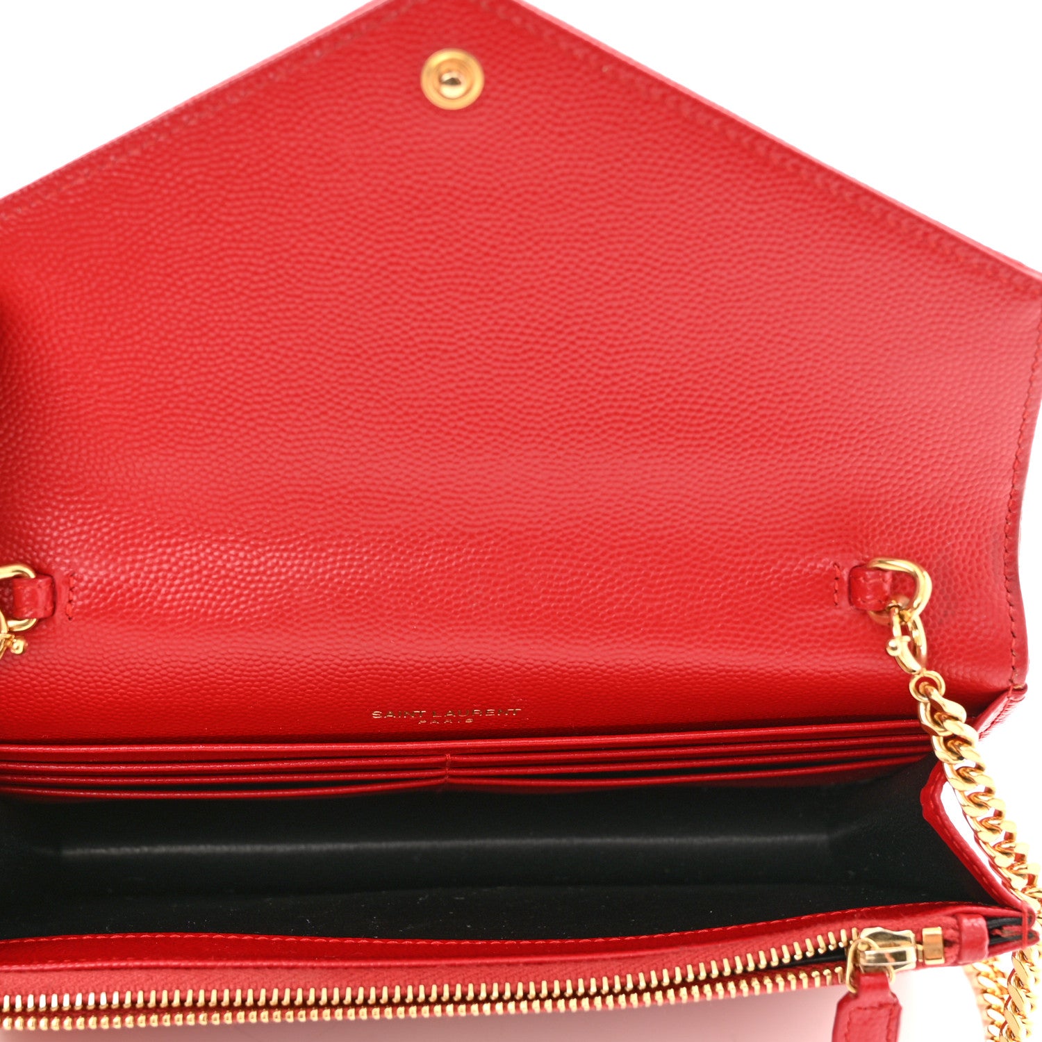 Saint Laurent Grain De Poudre Matelasse Chevron Monogram Envelope Chain Wallet New Red 5 of 14