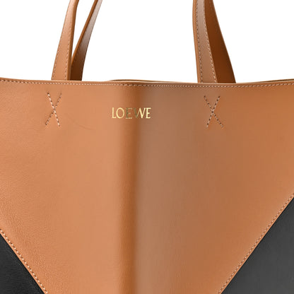 Loewe Shiny Calfskin Large  Puzzle Fold Tote Warm Desert Black 8 of 12