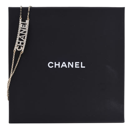 Chanel Metal Crystal Logo Choker Necklace Gold 5 of 5
