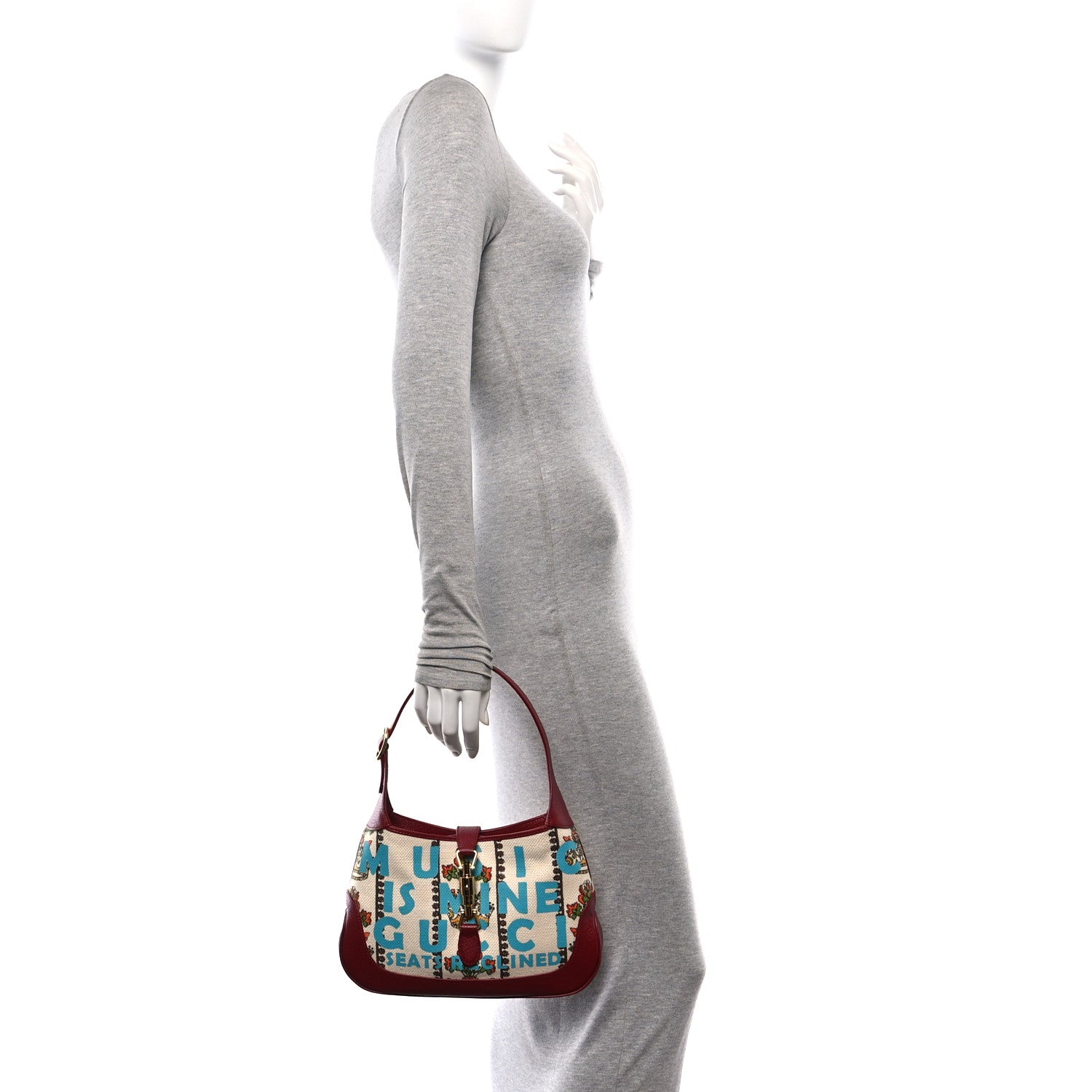 Gucci Canvas Calfskin 100 Centennial Music Small Jackie 1961 Hobo Ivory Red 2 of 9